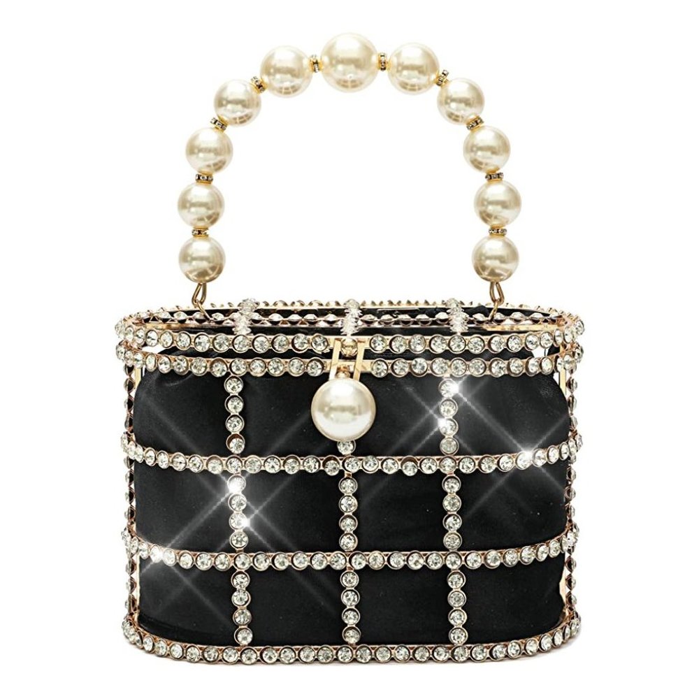 NEW Sparkling Bling Swarovski Crystal Pearl Clutch Purse Bag: Beige + FR… - Picture 11 of 17